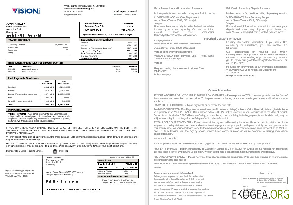 Relevé hypothécaire de Paraguay Vision Banco aux formats Word et PDF